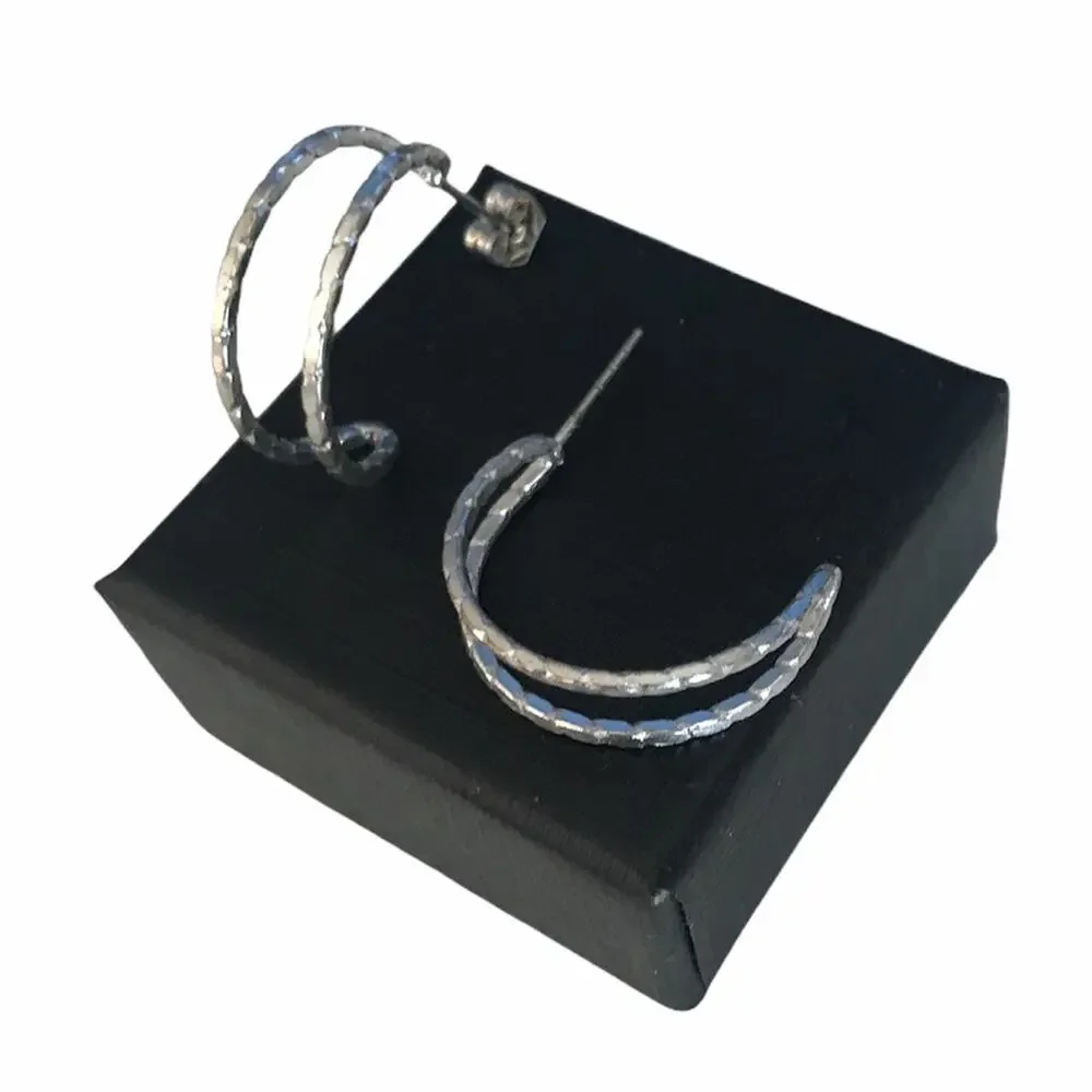 Vintage Half-Moon Open Back Hoop Earrings Silver